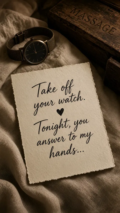 A note with a bowl of cherries: “The deal tonight: you bring the tired shoulders, I bring the massage.”
