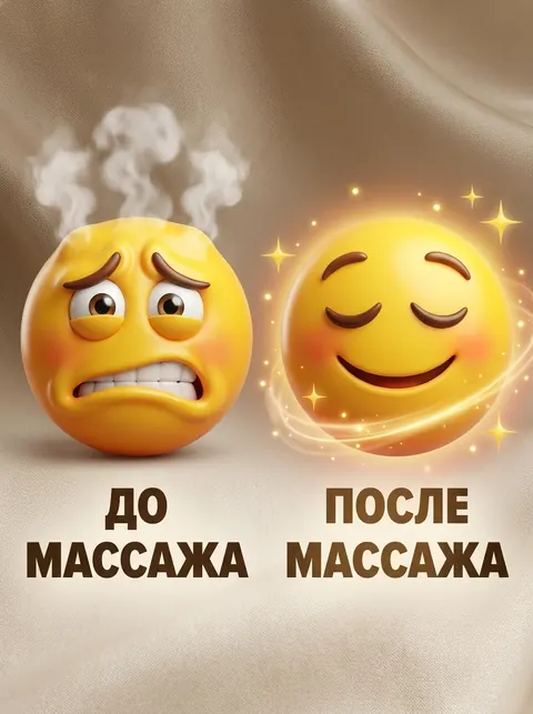 Два смайлика: до массажа — измученный, после — довольный