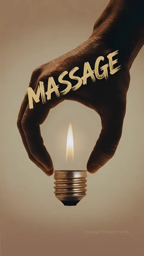 Рука держит лампочку, внутри горит свеча; надпись Massage